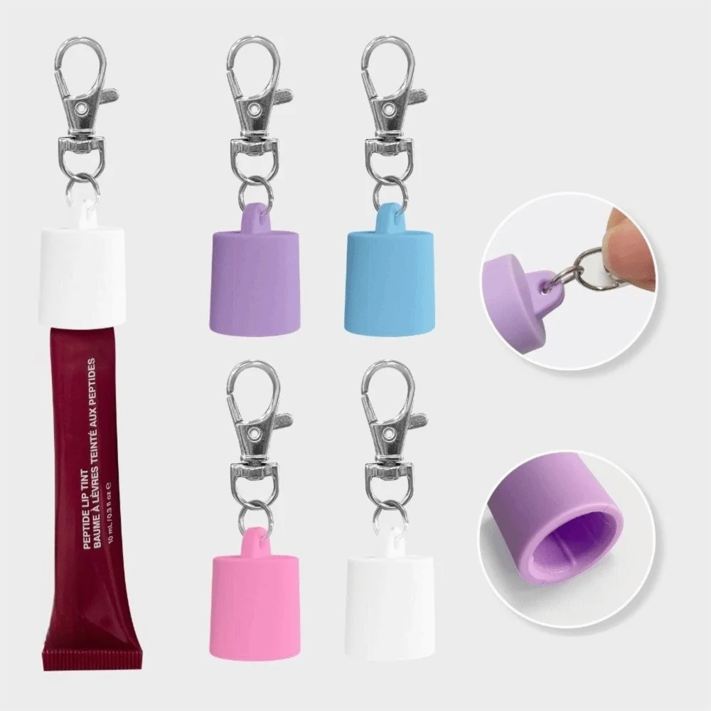 Portable Silicone Lip Balm Keychain Cap Bag Pendant Key Ring Lipstick Storage Cap Makeup Tool Accessories Lip Gloss Keychain Cap