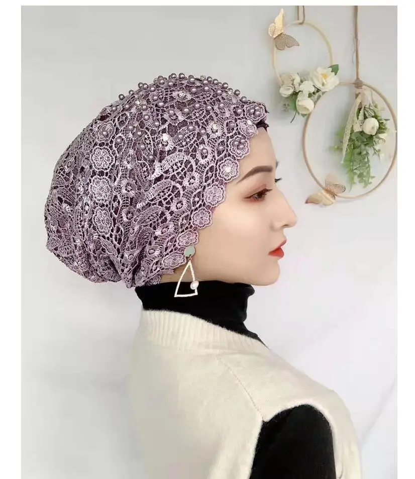 2022 New Fashion Mulism Hijabs hat Jersey Hijab Islamic Turban Scarf Beads Bonnet Instant Cap Shawl