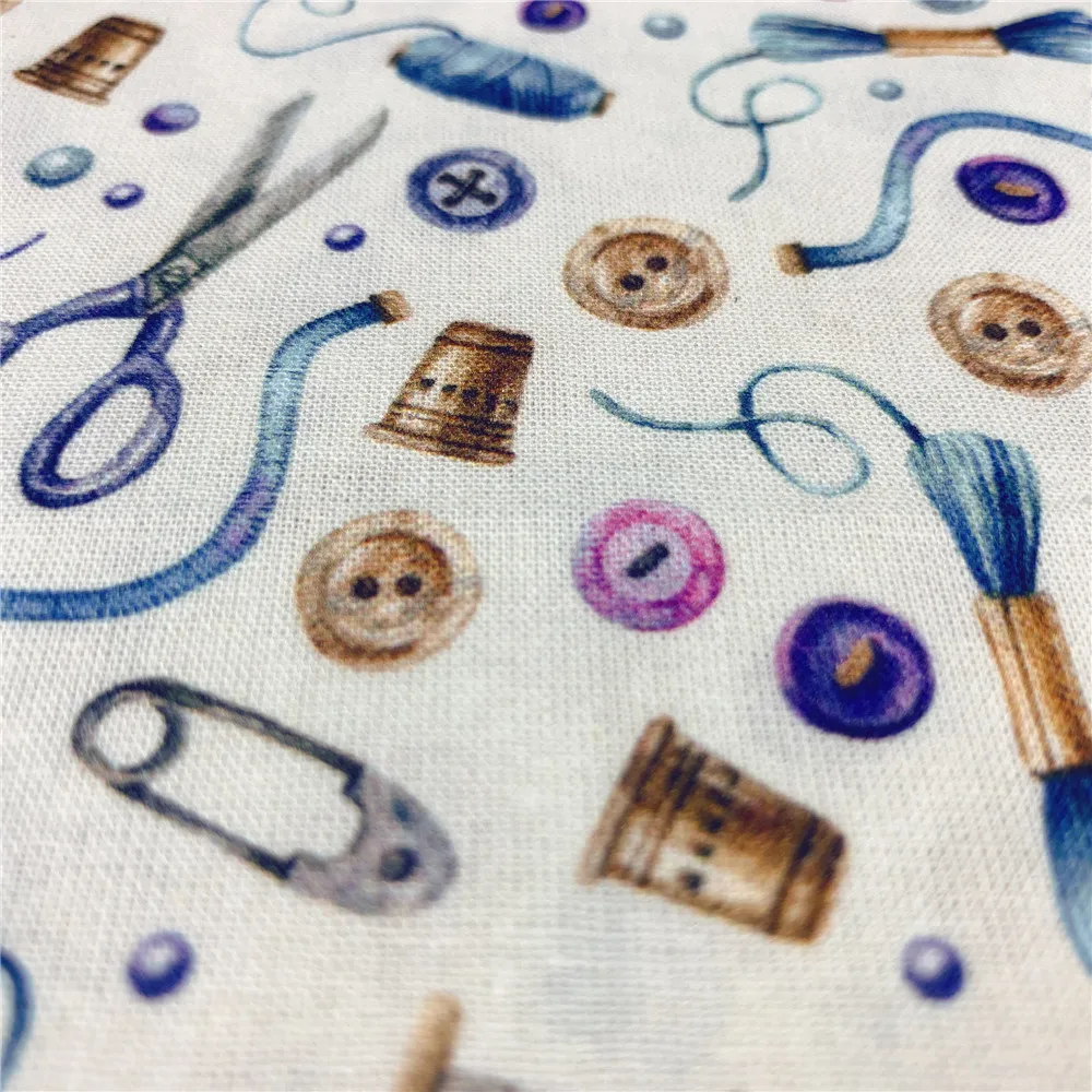 Tailor button scissors needle pattern Cotton Fabric Sewing Quilting Patchwork Needlework Handmade DIY Skirt clothing Decoration