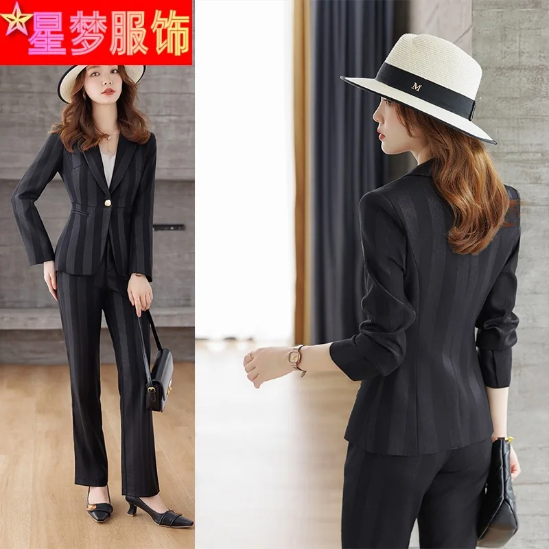 Business Suit Women's Fashion Striped Temperament Casual Suit Jacket Business Interview Formal Wear Skinny Work Clothes Autumn