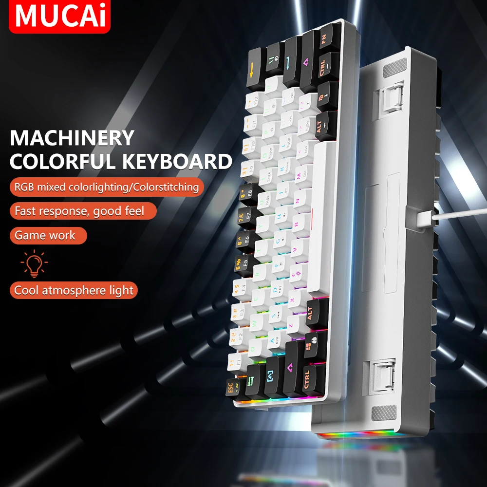 

MUCAI MK61 Игровая механическая клавиатура с RGB-подсветкой, 61-клавишный красный переключатель, проводной съемный кабель, USB-интерфейс, с возможностью горячей замены
