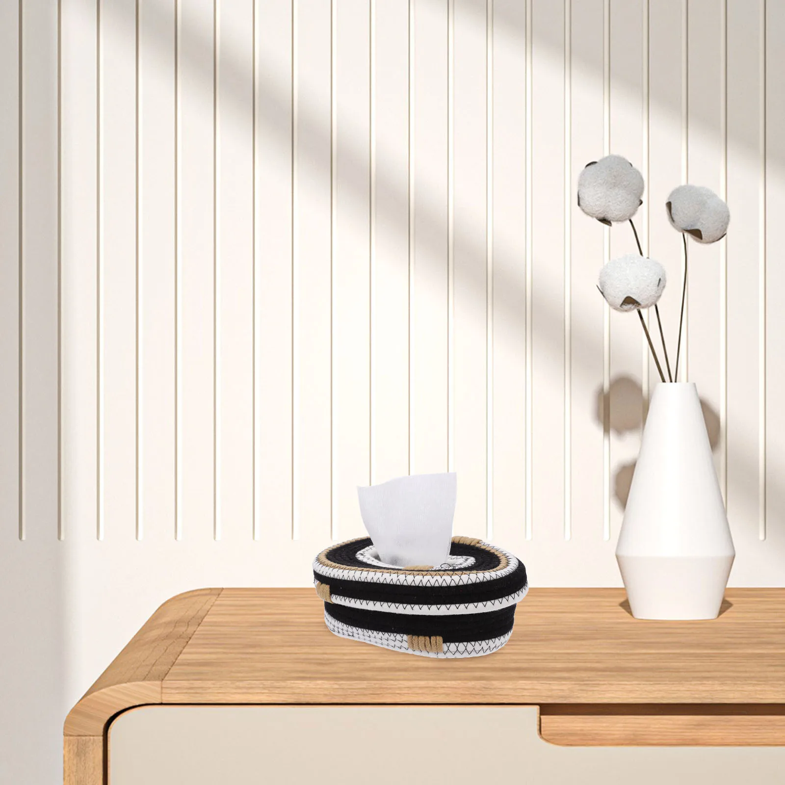 

Cotton Rope Woven Tissue Box Simple Style Smooth Surface No Burrs Comfortable Hand Feeling Desktop Organizer For Home Hotel Cafe