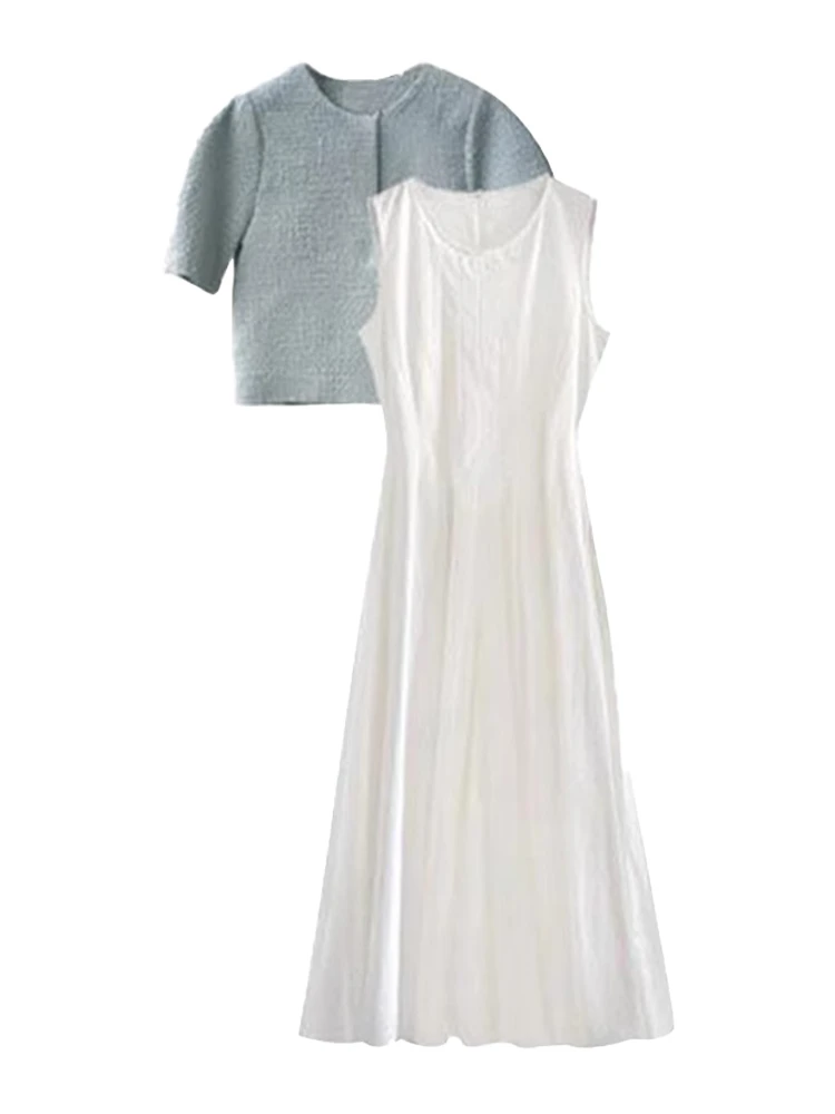 ชุดฤดูร้อนสำหรับผู้หญิง ชุดชาซีรีส์เกลือหวาน สไตล์เอไลน์เอวสูง ชุดเดรสสเวล เสื้อกั๊กสเวล ชุดเซ็ต ดูอ่อนเยาว์และสดใส