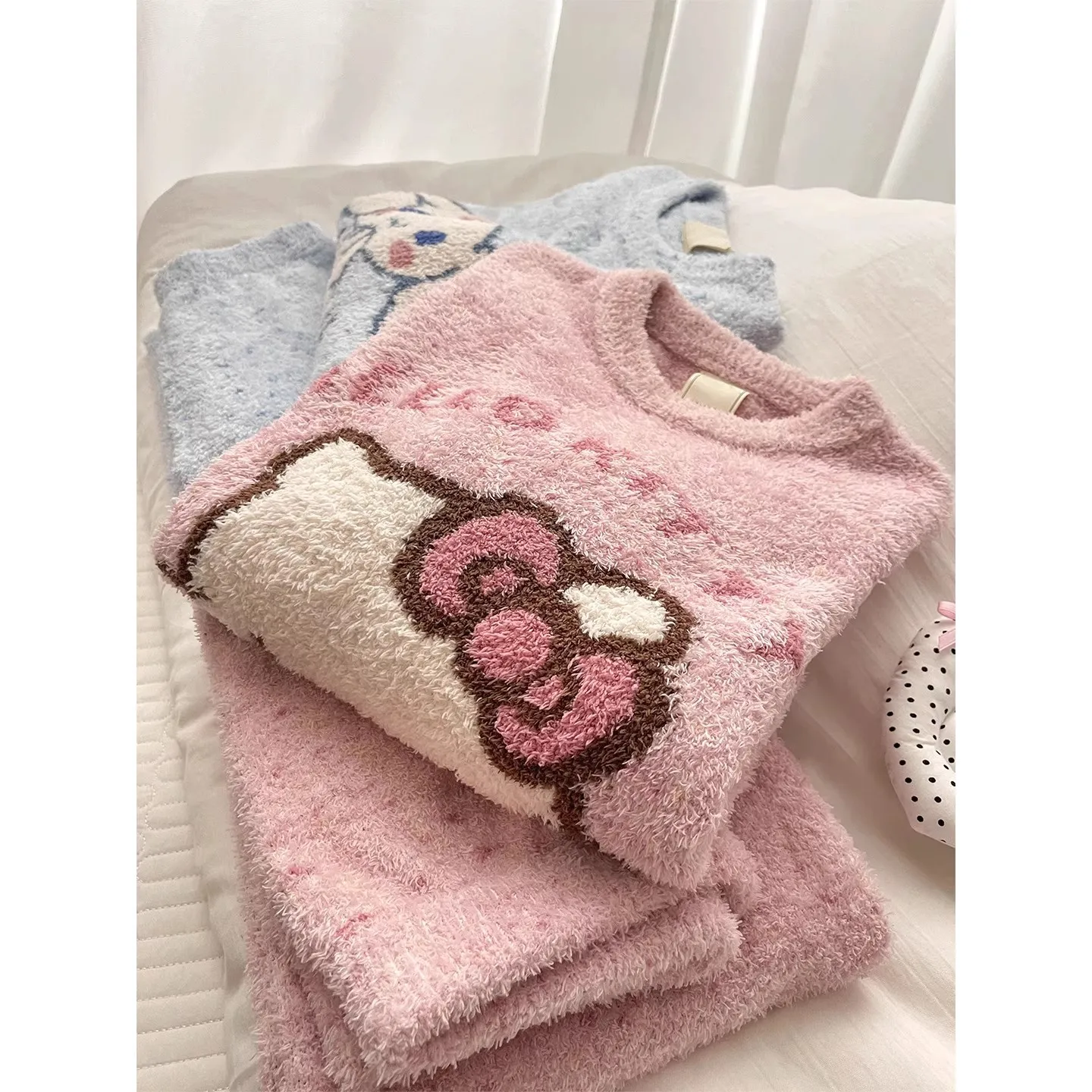 

Kawaii Hello Kitty пижамный комплект женский 2025 зимняя одежда для сна с вышивкой Y2K эстетичная домашняя одежда из двух предметов теплая свободная посадка мягкая