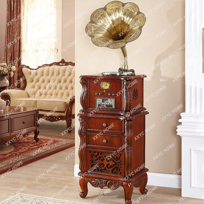 Solid Wood Phonograph European-Style Living Room Retro Vinyl Record Player Old-Fashioned Speaker Record Player