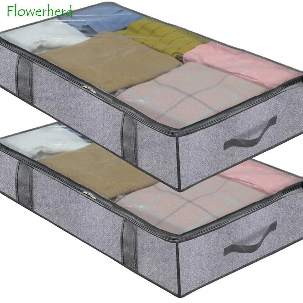 

Quilt Bedside Storage Box Folding Non-woven Finishing Storage Bag Cotton Blanket 4 Hand Bag Closet Organizer Clothes Organizer