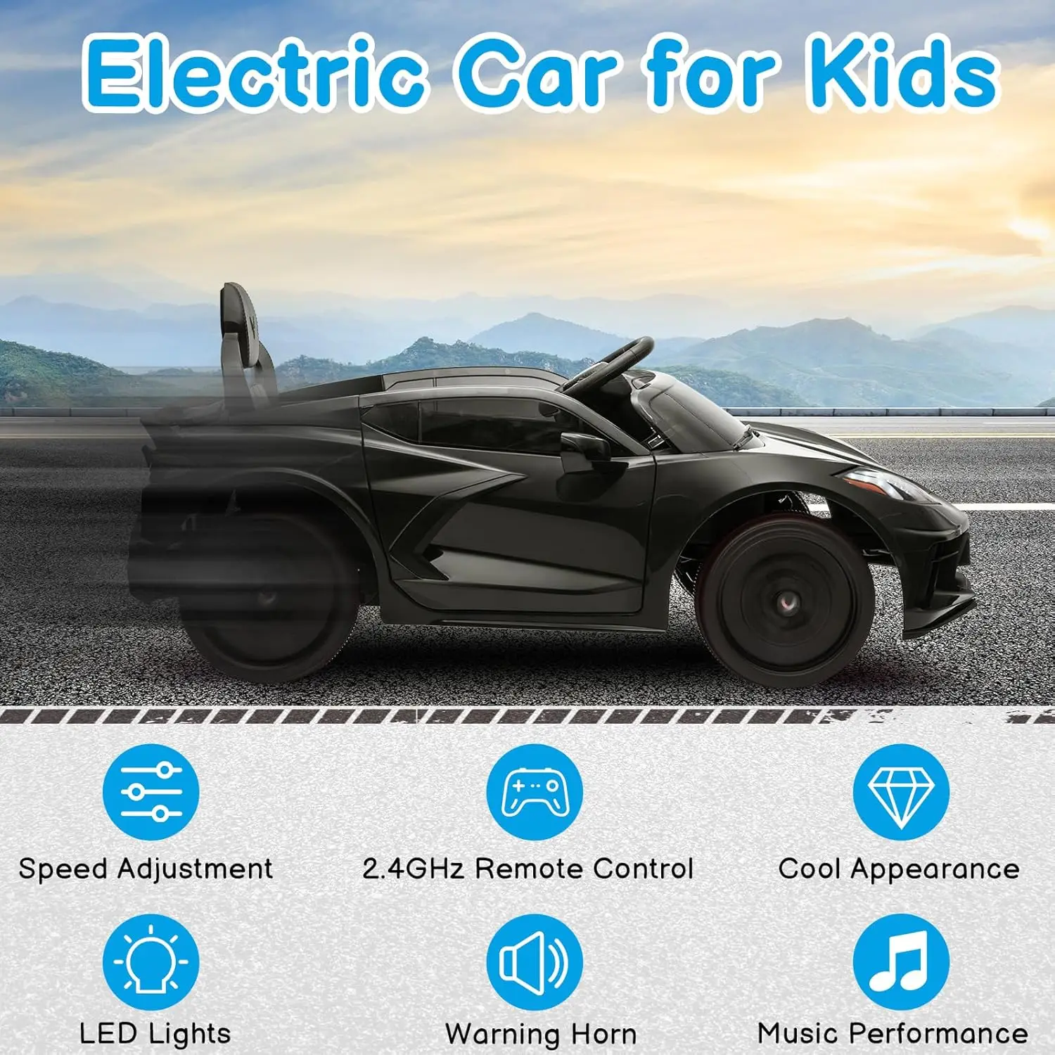 Upgrade Electric Cars for Kids, Licensed Chevrolet Corvette Ride on Car with Remote Control, Electric Vehicle for Toddlers w/Sof