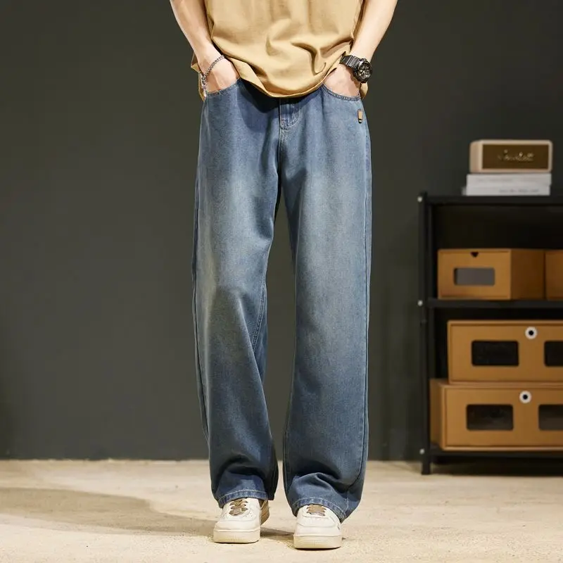 2025 New Summer Thin Men's Vintage Jeans Lyocell Brand Straight Soft Korean Fashion Casual Denim Trousers Streetwear Men's Pants