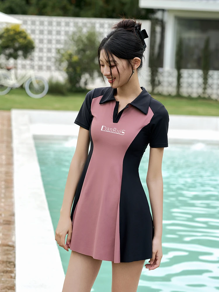 

Qui Dry Two Piece Swimwear ort Sve Large Size Women's Thermal Spa Conservative Belly Cover Slimming Student Swimwear