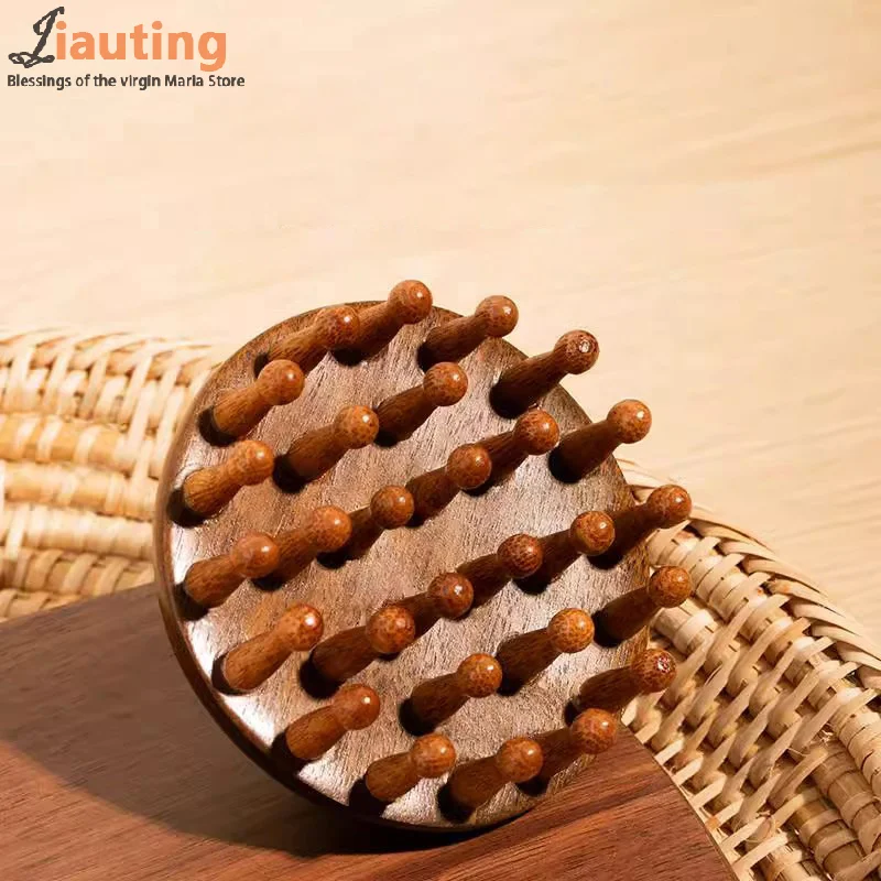 Multi-Functional Wood Therapy Massage Comb Scalp Head Massager Natural Sandalwood Circular Tooth Guasha Scraping Body Massager