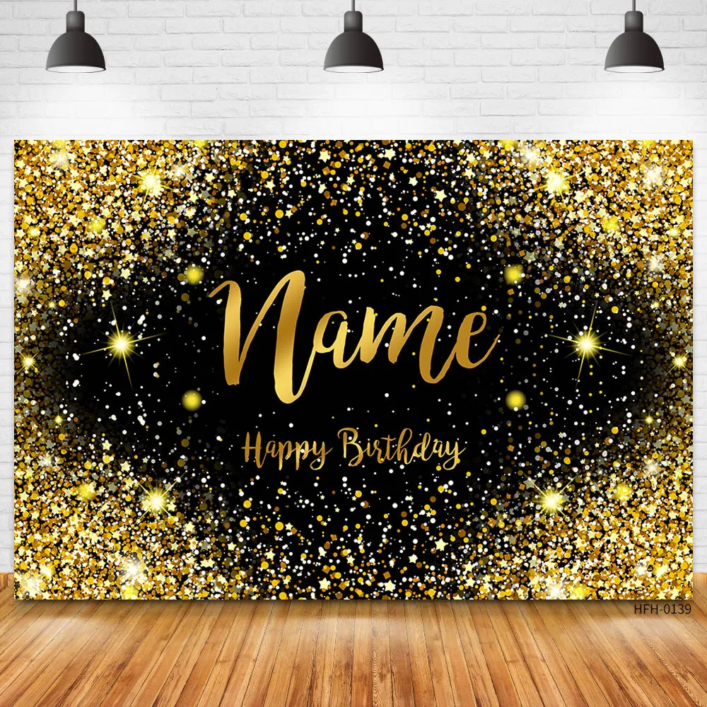 

Custom Name Gold Glitter Birthday Party Banner Backgrounds Baby Shower Child Kid Name DIY Photography Backdrop Photo Studio Prop