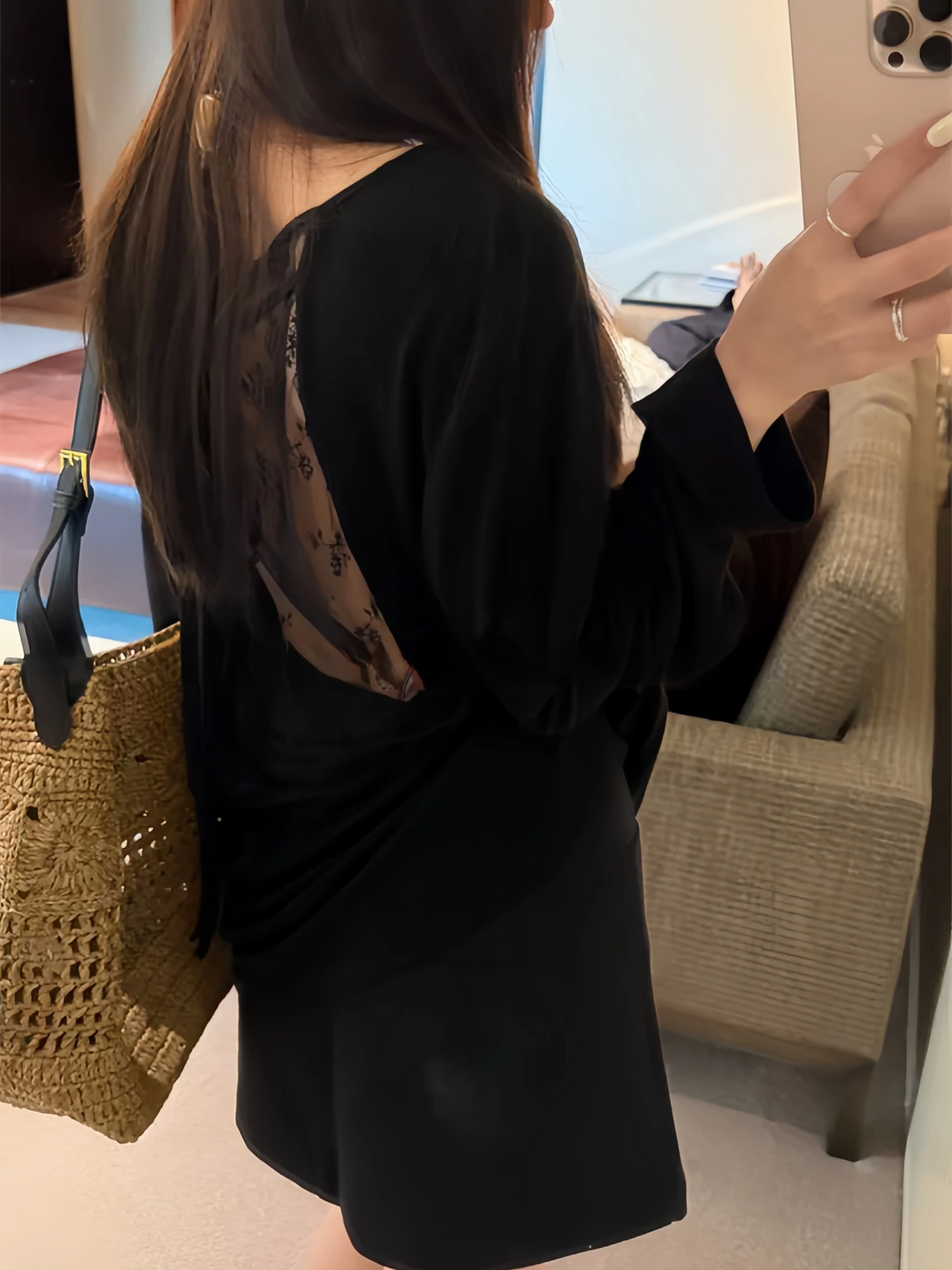 Lace Ba Splice Thin Long Sve T-irt Pure Desire Sexy Top Women's Loose Fit Summer Moisture ng round Ne Casual Tee