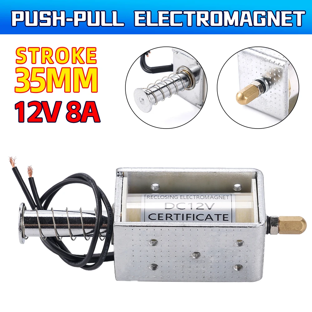 Electric Motor 35mm Long-Stroke Strong Push-Pull Solenoid DC 12V Motor Open Frame Linear Mini Electromagnetic Magnetic Solenoid