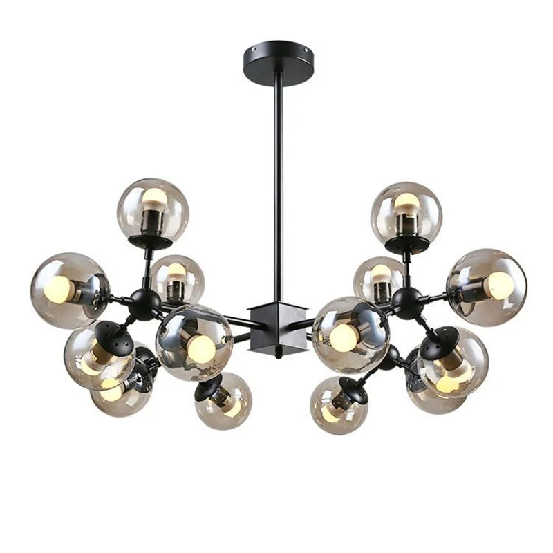 Lustre moderno de led preto, 8/12/16 cabeças, loft industrial, lustre de vidro, sala de estar, quarto, luminárias