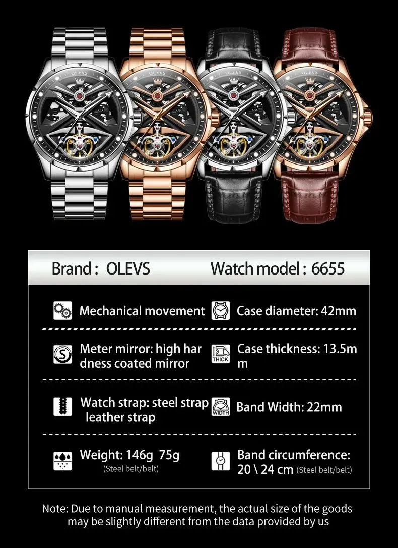 OLEVS 6655 Top Brand Automatic Watch For Men Hollow Skeleton Original Mechanical Hand Clock Waterproof Luminous Business Watches