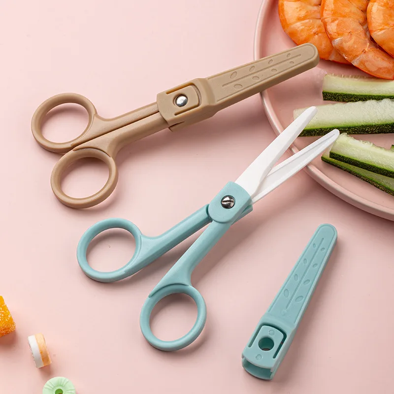 White Food Scissors Multifunctional Cute Children'S  Pink  Ceramic Scissors Kids With Storage Box Convenient