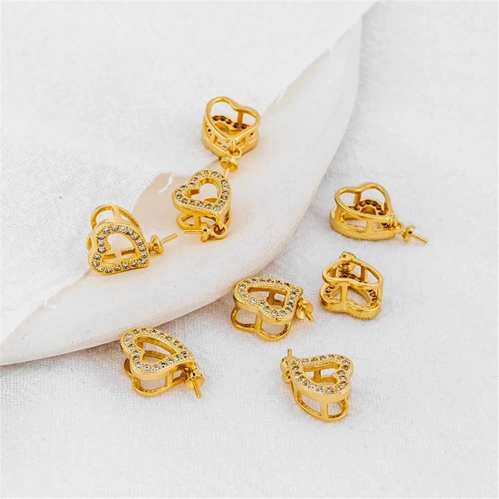 18K Gold-wrapped Heart-shaped Hanging Needle, Inlaid with Zircon, Half-mouth Sticky Needle, DIY Jewelry Accessories