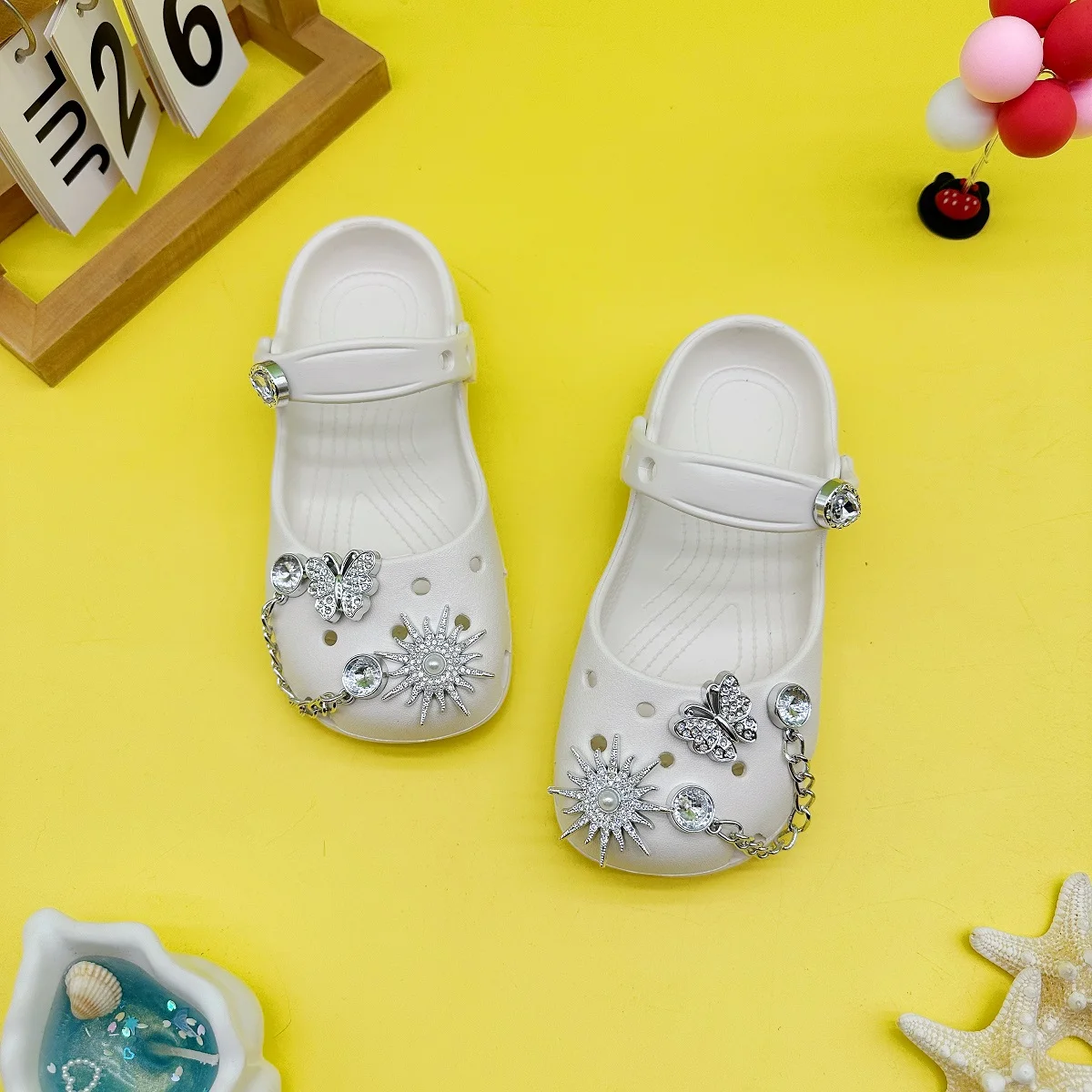 

Summer Cartoon Silver Butterfly Sun Ballet Shoes Mary Jane Girls' Closed-Toe Sandals Beach Shoes Clogs