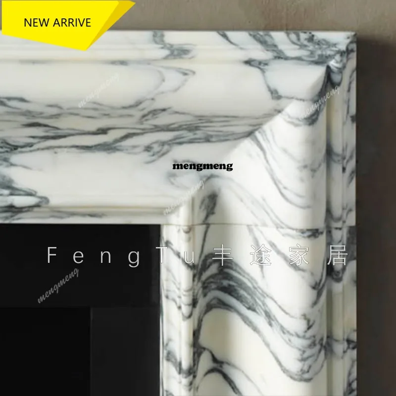 M138 Natural marble fireplace decorative cabinet light luxury villa living room large white stone fireplace