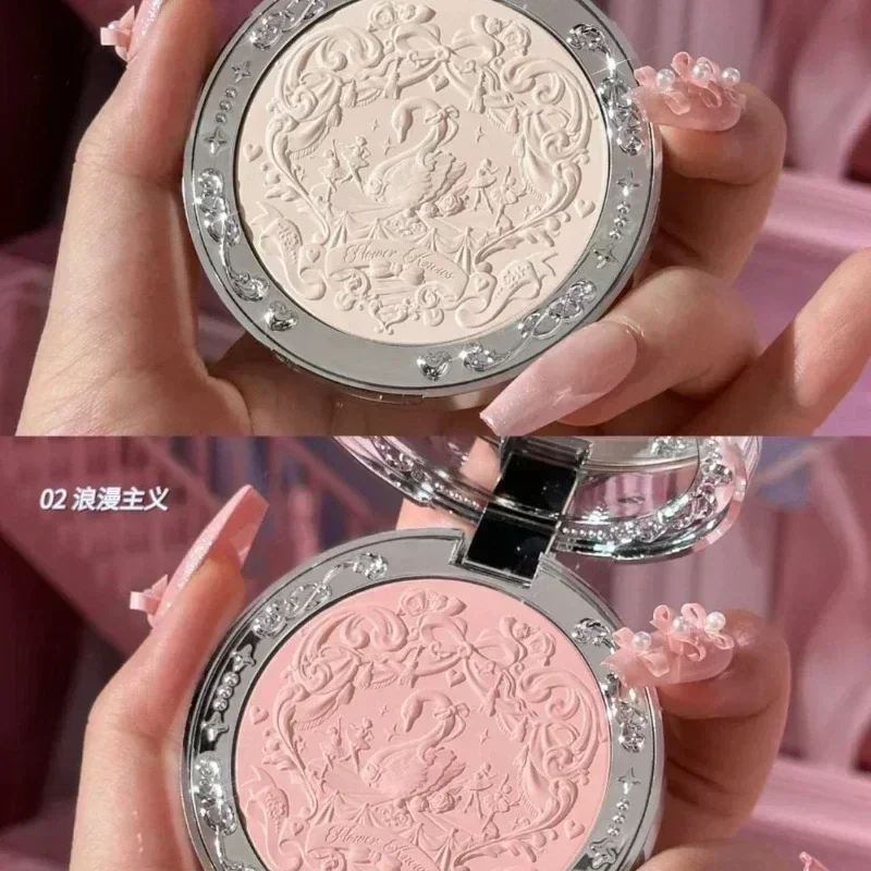 Flower Konws Swan Ballet Blush goffrato Waterproof Long Lasting Easy Color Natural Peach Blush Makeup Women Face Blush Palette