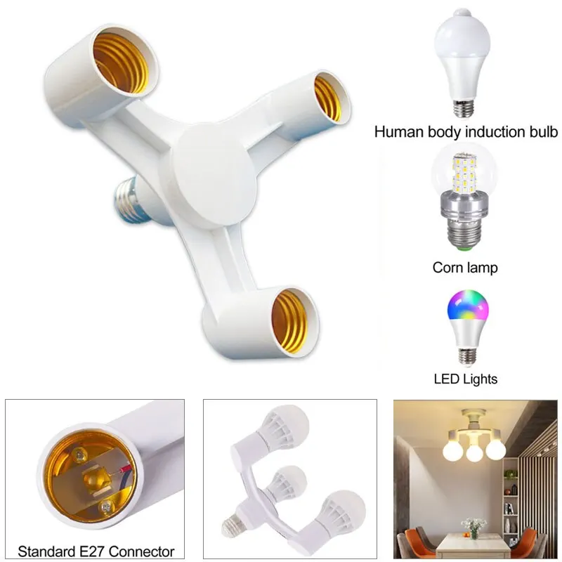 Adaptateur répartiteur de douille d'ampoule LED arc-en-ciel, support de lampe, maison, salle à manger, studio photo, Inda To, 3 en 1