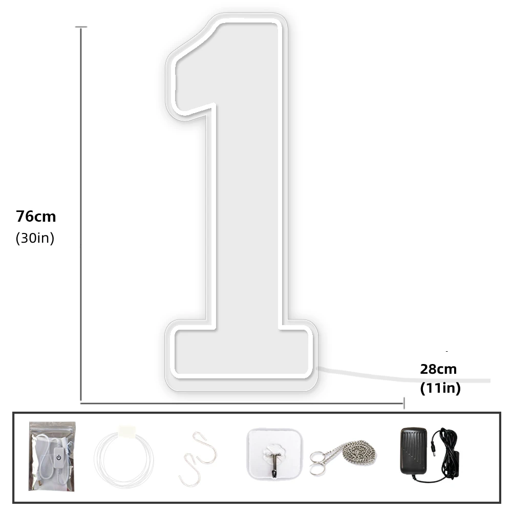 Insegna al neon numero 1 da 76 cm, luci numeri a LED di grandi dimensioni per decorazioni per feste di compleanno, stand up e montate a parete