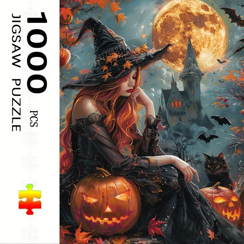 Halloween Witch Jigsaw Puzzle 500-2000pcs Pumpkin Moon Castle Fantasy Art Adult Game Holiday Gift Home Decor Wall Art Paper Toy