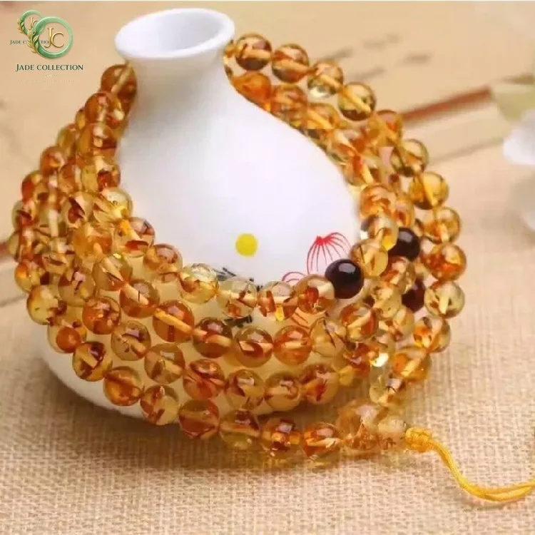 Natural Flower Amber Bracelet Rudraksha Mala Beads Necklace With 108 Prayer Bead Baltic Amber Multilayer Tassel Charm Bracelets
