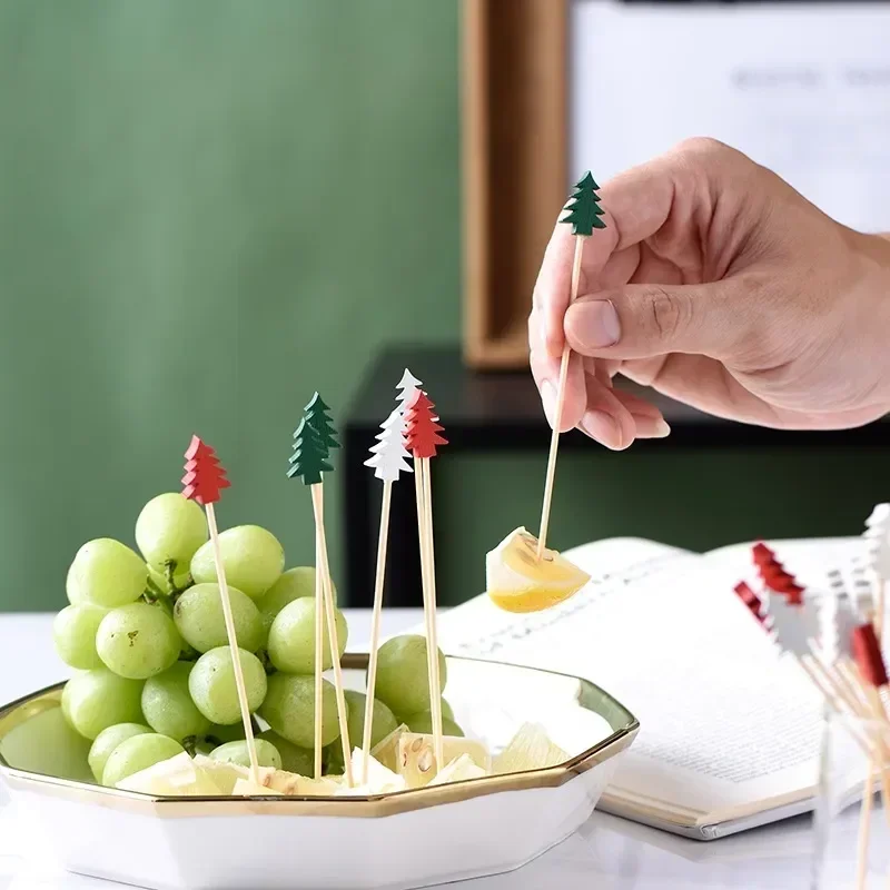 50Pcs/set Mini Toothpick Party Christmas Customized Package Design Banner Hamburger Cupcake Decoration Disposable Bamboo Stick