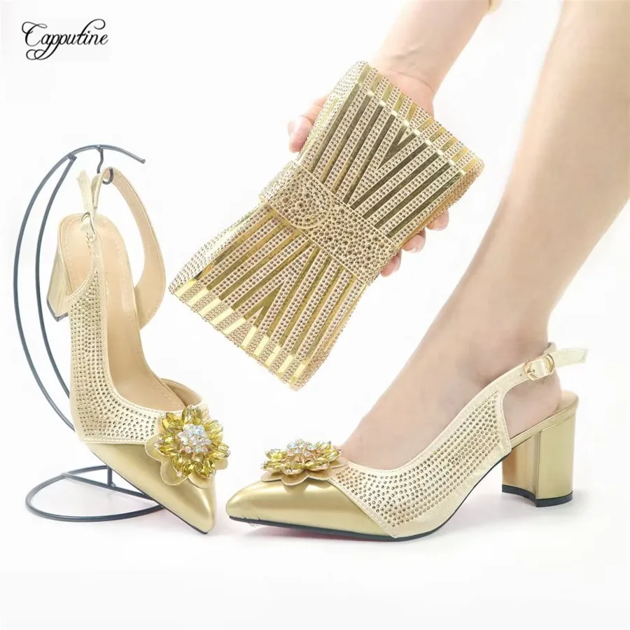 Blue Women Shoes And Bag Set African Ladies Pumps High Heels Sandals Match With Clutch Handbag Escarpins Femme Sandales GL20