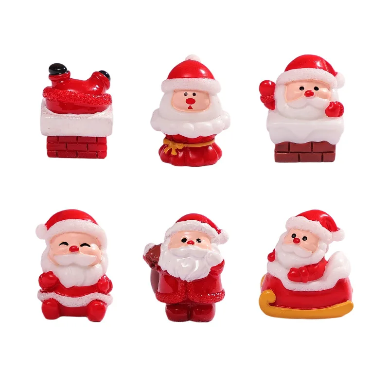 Christmas Resin Figurine Miniature Small Santa Decoration Snow Landscape Decoration Compact Gift Box Ornament For Diy Craft Home