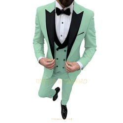 Men Mint 3-piece suit (jacket+vest+pants) spliced peak lapel blazer wedding groom date birthday Christmas party custom tailcoat