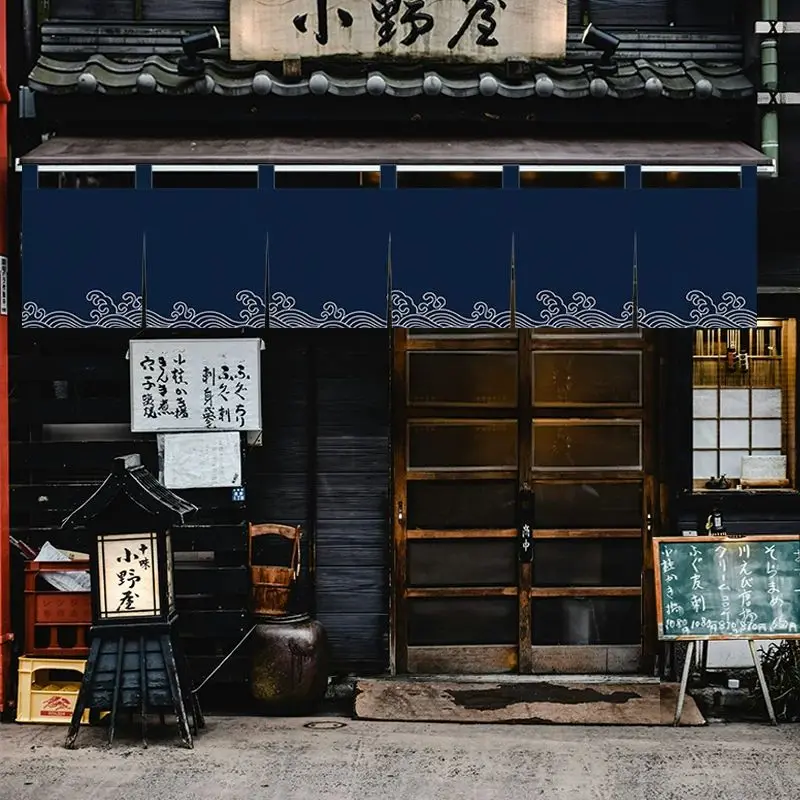 Japanese Wave Pattern Noren Short Curtain Traditional Ukiyo-e Ocean Wave Fabric Hanging Curtain for Restaurant Store Home Decor