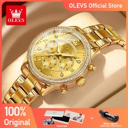 OLEVS Women's Watches Top Brand Luxury Original Quartz Watch for Ladies Chronograph Waterproof Luminous Rhinestone Dial 24 Hour