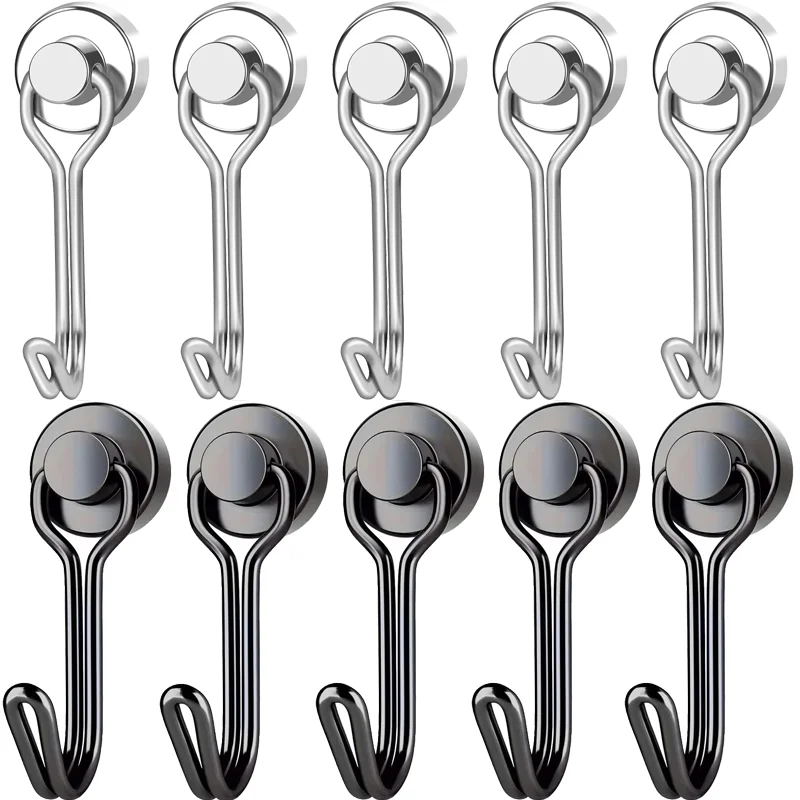 Image of 2/6/10/20 Stück schwarze magnetische Haken, robuste magnetische Aufhänger, extra starke Magnete mit Haken zum Aufhängen, widerstandsfähige Basis