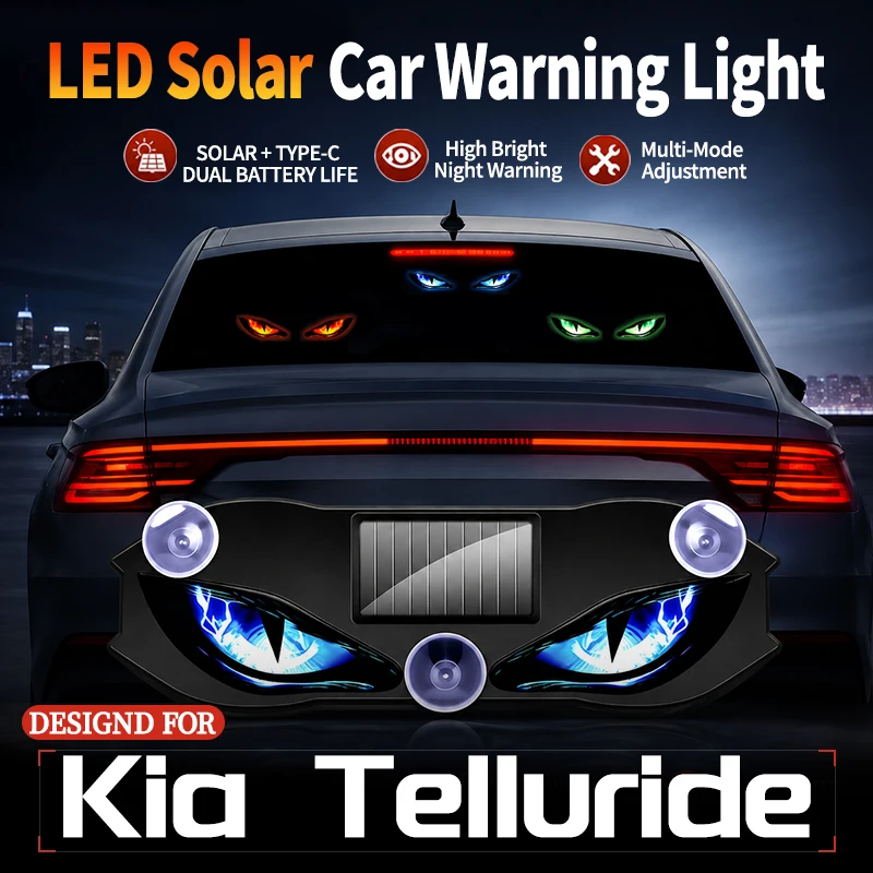 Special For Kia Telluride Wireless Solar Car Sticker Light Devil Eye LED Warning Light Multi Mode Anti Rear End Collision