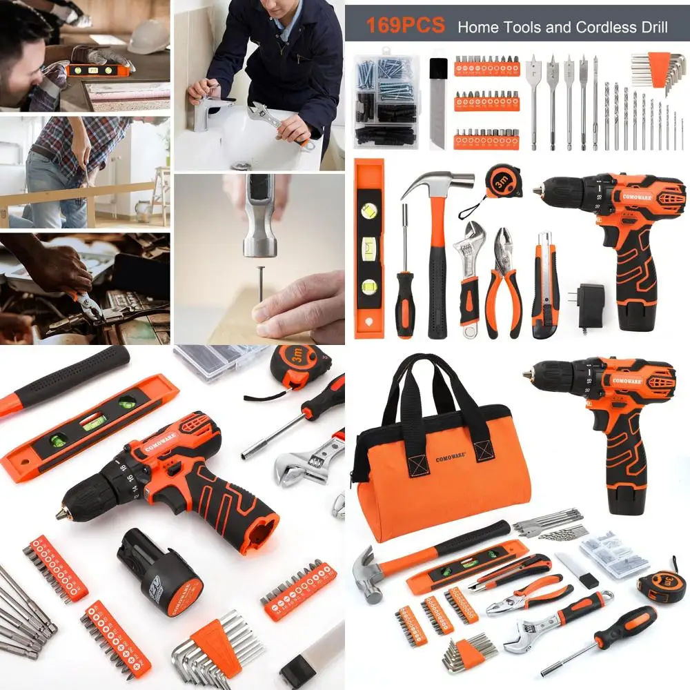 

Аккумуляторный шуруповерт 12В, набор ручных инструментов из 169 предметов с отверткой, комплексный комплект для ремонта дома, сада и DIY