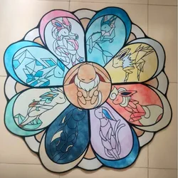 Pokemon Carpet Cartoon Anime Pikachu Eevee Family Round Rug Sylveon Lucario Mewtwo Lounge Rug Bedroom Bedside Floor Mat Decor