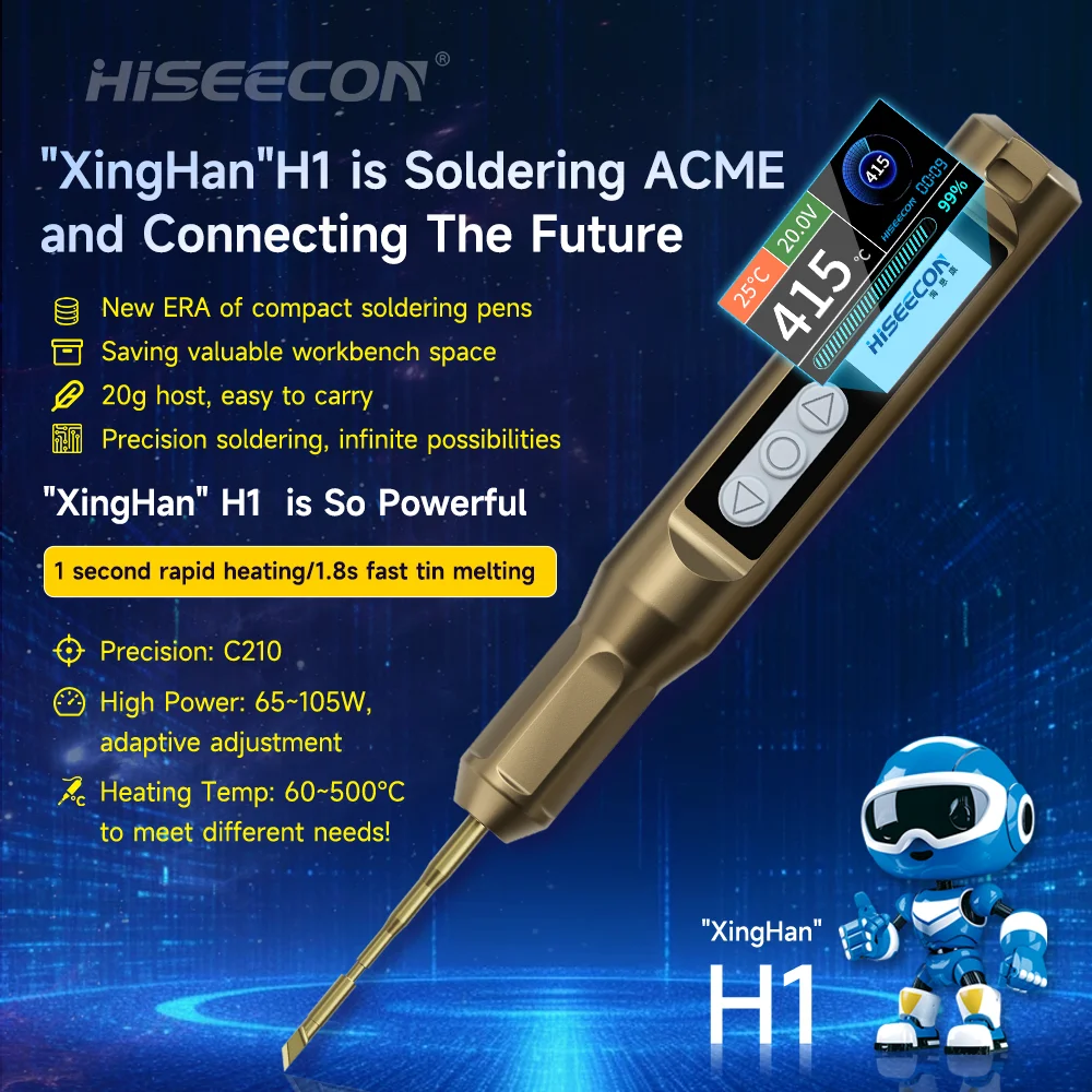 

HISEECON H1 Smart Electric C210 Soldering Iron Pen Type-C USB Rework Station Tin Welding Adjustable Temperature For JBC Tips