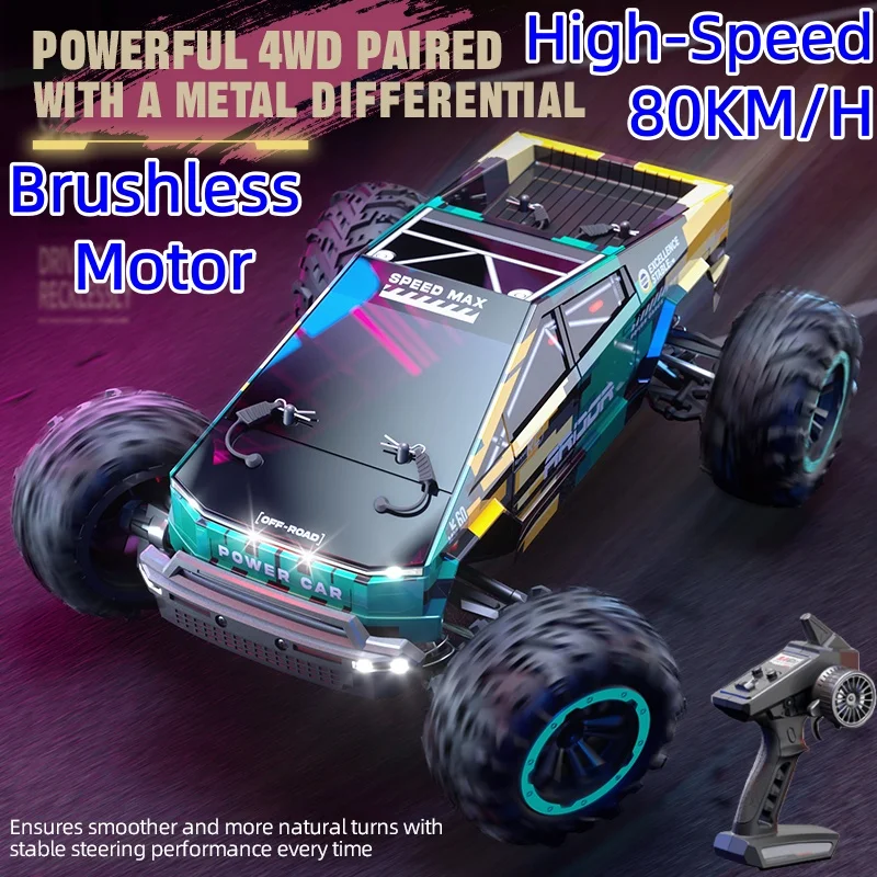 2.4G 80KM/H Brushless Four-Wheel Drive High-Speed RC Car Professional Racing Climbing Off-Road Full-Scale Remote Control Car Toy