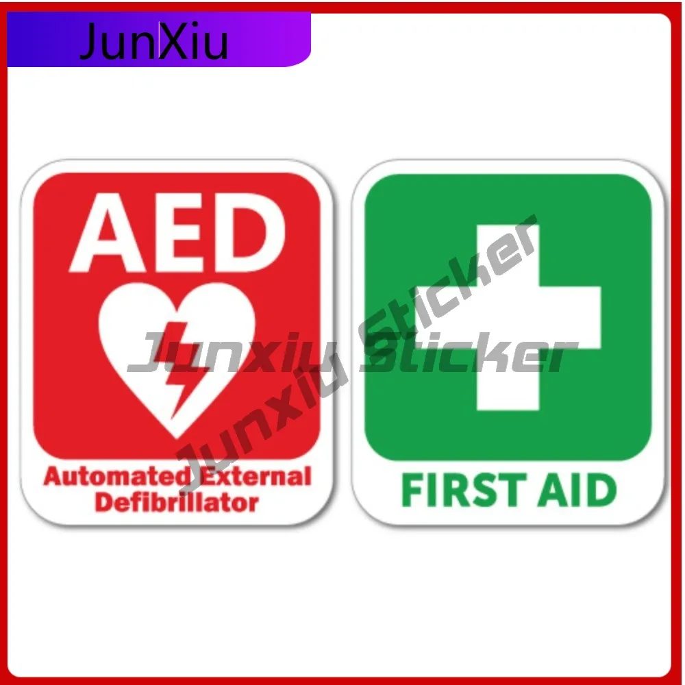 

AED Defibrillator & First Aid Sticker Decal Safety Sign Vinyl Trendy Waterproof Accessory Car Laptop Window Bumpe