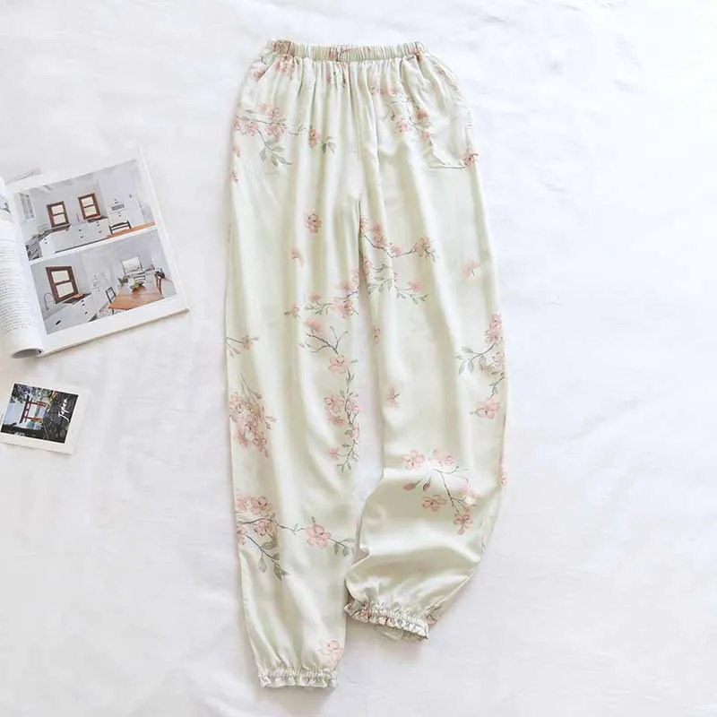 Fdfklak Cotton Rayon Sleepwear Pant For Women Pantalones Spring Autumn Printing Pajamas Pants Loose Home Wear Pyjamas Trousers