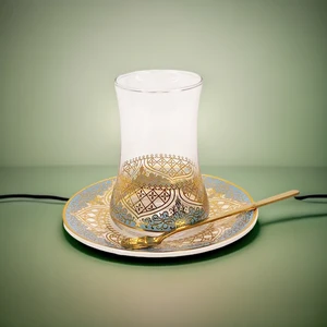 فنجان شاي فنجان قهوة مقاوم للحرارة على الطراز التركي عالي الجودة من الذهب الأزرق مع مجموعة أدوات الشرب بملعقة الصحن أفضل 12 فوبا من مبيعات أكواب الشاي التركية - رقم 7