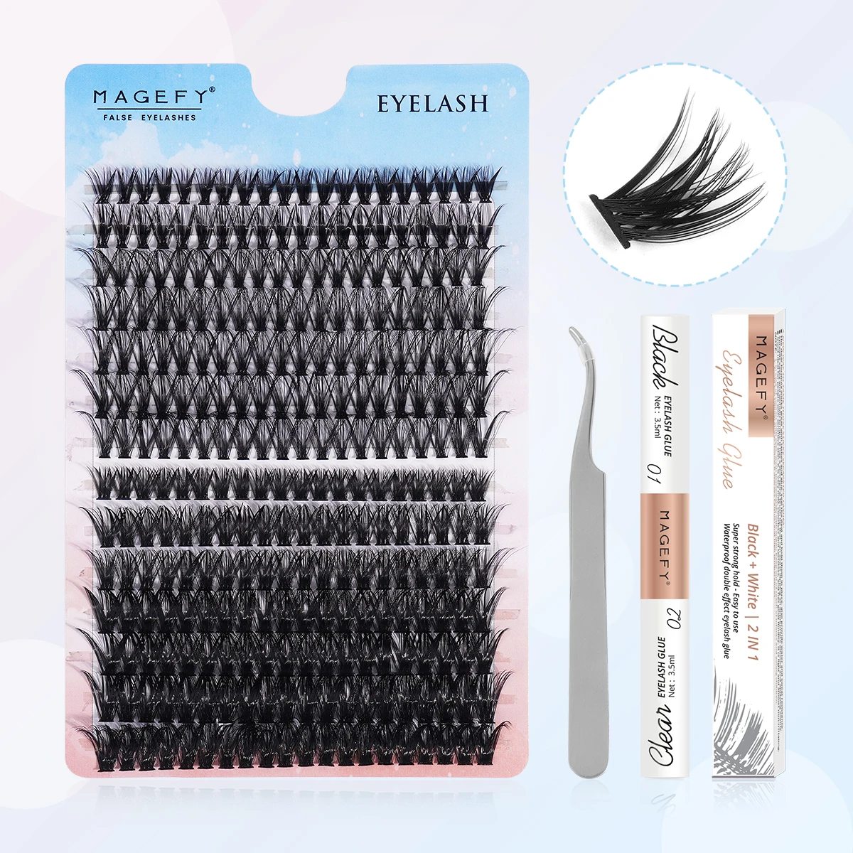 MAGEFY DIY Eyelash Extension Kit 280pcs Individual Lashes Cluster 30D/40D/60D 9-16mm Mix D Curl Lash Clusters with Lashes Glue