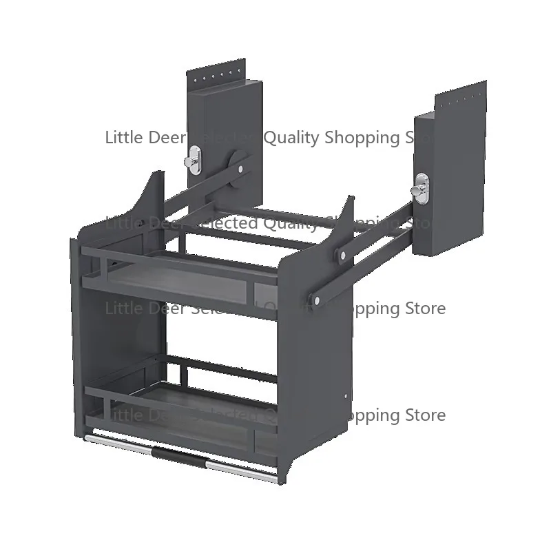 Pull Down Multi-Functional Kitchen Cabinet Organizer Steel Eco-Friendly Double Tier Condiment Storage Basket in Cabinets