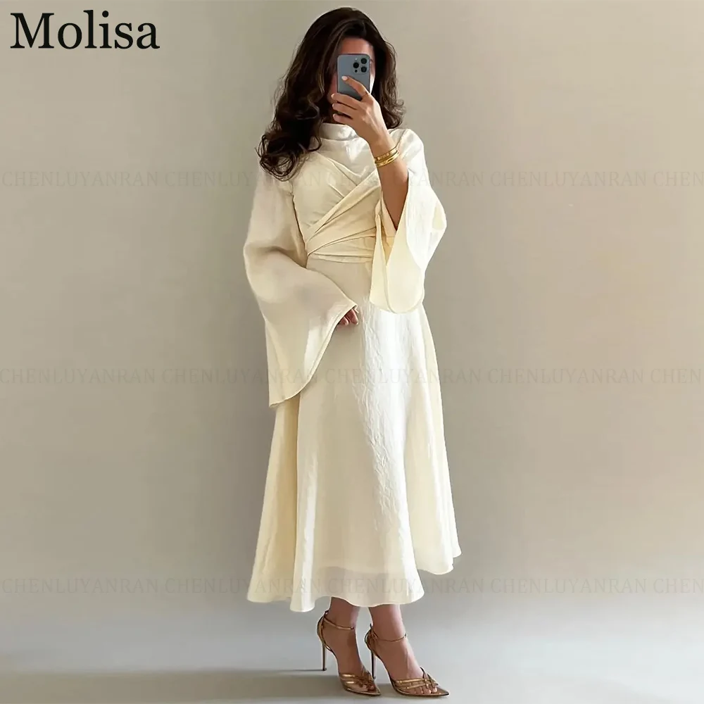 

Molisa Simple Prom Dresses Saudi Arabia High Neck Evening Dresses Ankle-Length Pleat Formal Occasion Party Gowns فساتين الحفلات