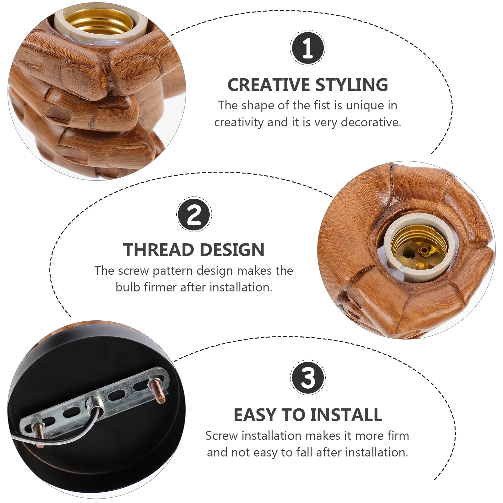 

1Set Vintage Fist Wall Lamp Resin Holder Lightweight E27 Bulb Socket Home Bedroom Use E27 Lamp Socket Bulb Holder