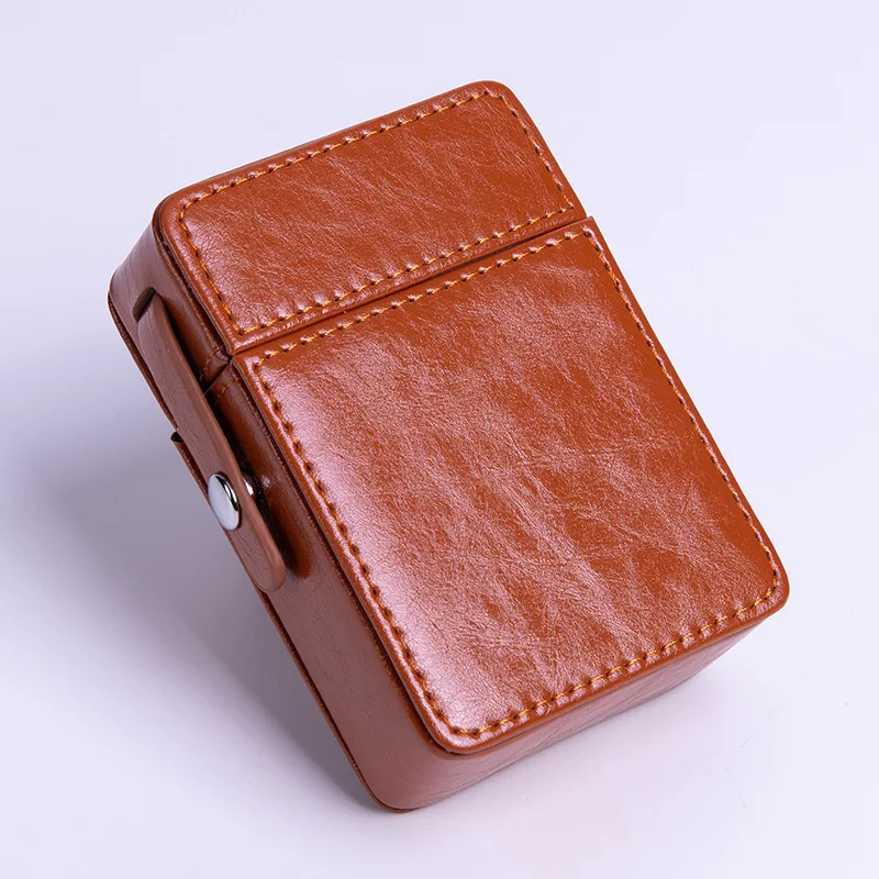 Portable Cigarette Case Lighter Case All-in-One Men\'s Leather Cigarette Case Smoking Accessories