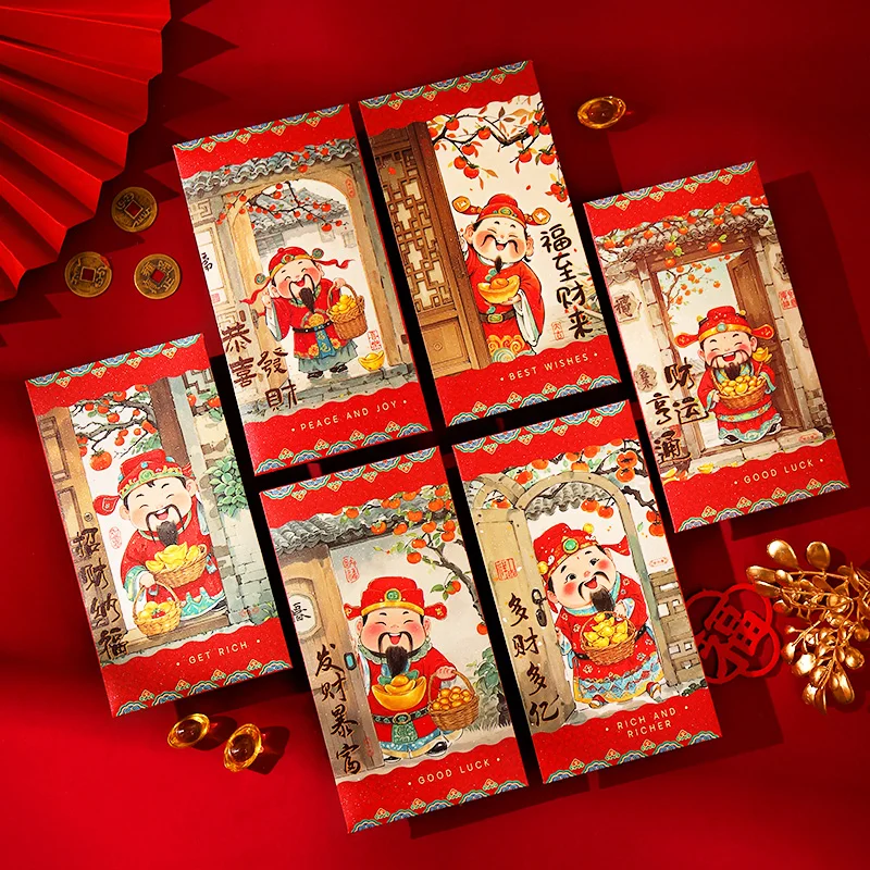 6pcs 2025 Chinese New Year Red Envelope Creative Gift Fortunate Chinese Style Patterns Spring Festival Hong Bao