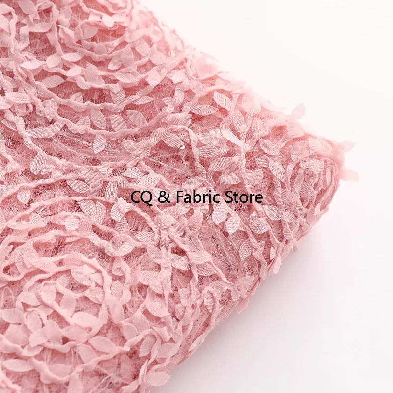 Pink Three-dimensional Plate Flower Embroidery Sequin Decoration Women's Dress Fashion Designer Fabric By The Meter